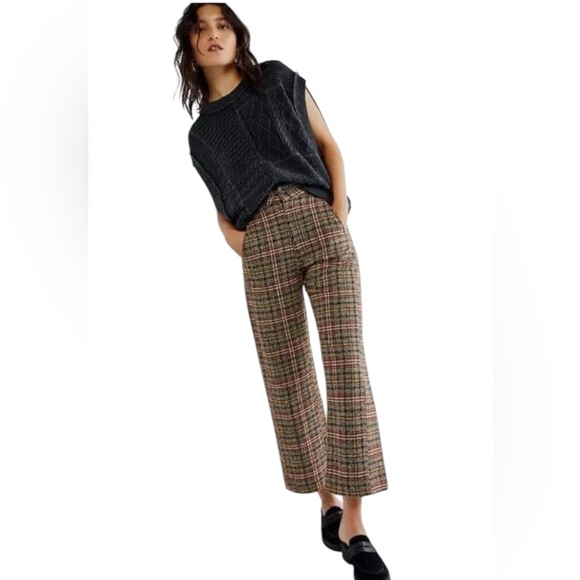 Free People Shape Up Trouser Pants Plaid High Rise Wide Leg Size 0 plaid pattern - Picture 2 of 8